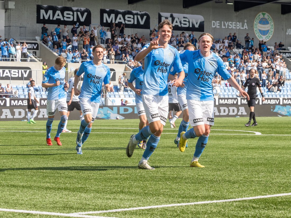 Daniel Braut feirer scoringen sin mot Odd i den elleville cupkampen i fjor vår. Foto: Nanco Hoogstad